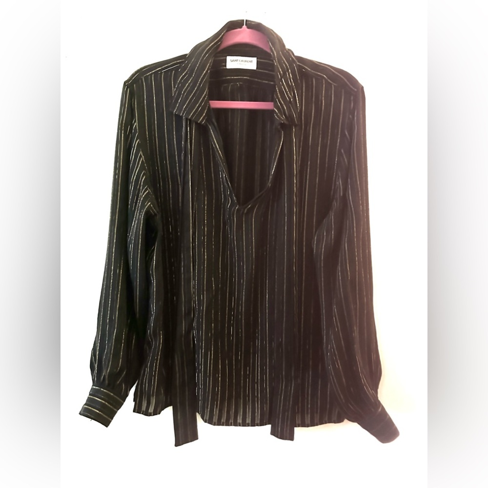 Iconic Yves St. Laurent 2022 Men’s Fall Black & Gold Shirt with tie